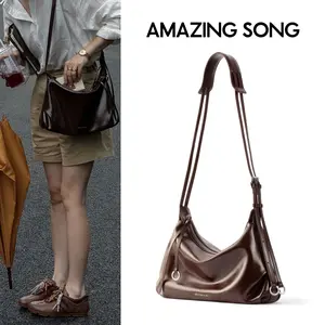 AMAZING SONG Donut Hobo Bag, Genuine Split Leather Soft Dumpling Purse,Women's bag Multi-purpose Underarm Shoulder Crossbody Bag, Versatile Daily Commuter Handbag with Multiple Carrying Ways
