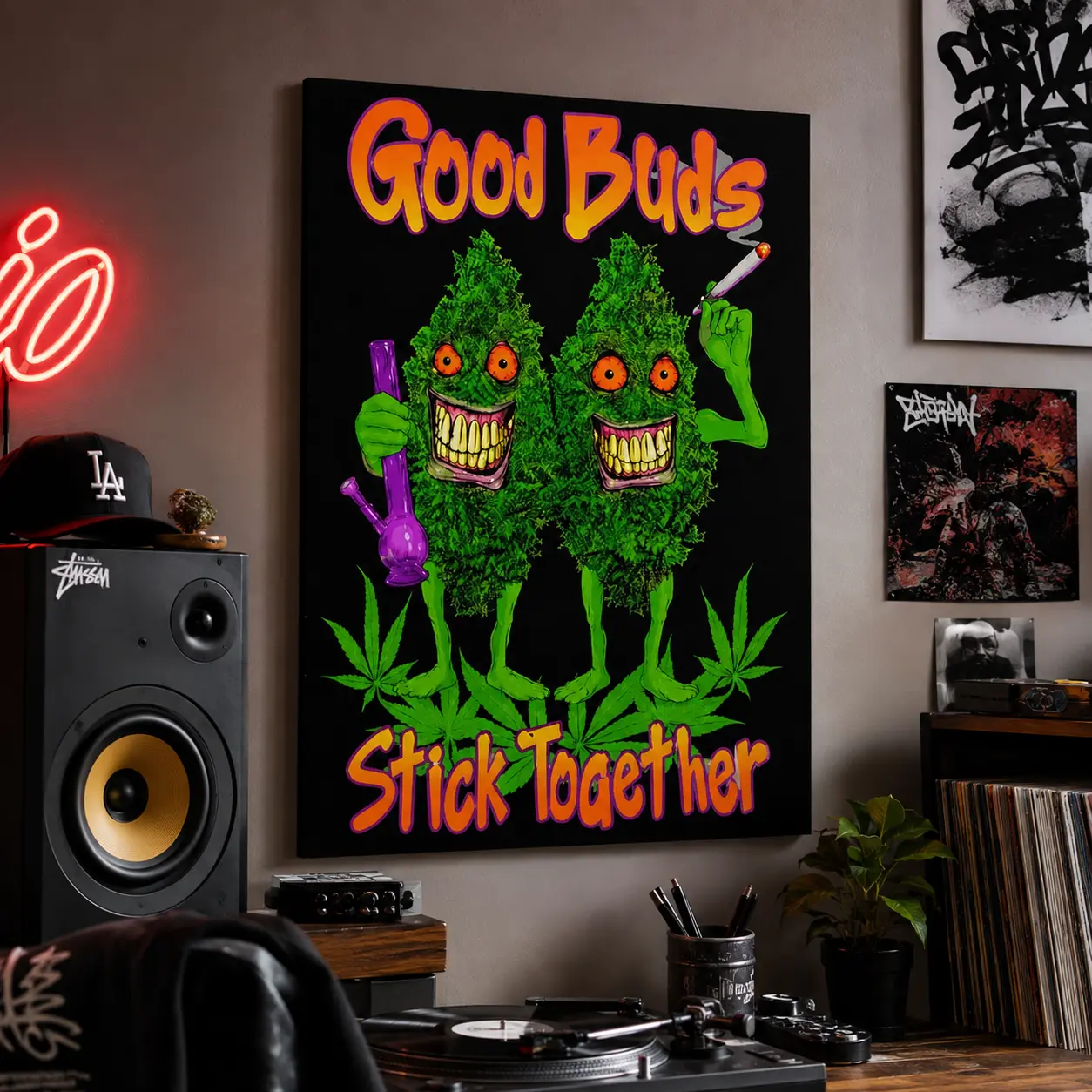 Good Buds Stick Together Poster, Canvas Wall Art Print, High Quality Art Print, Creative Design Print, Wall Decor for Bedroom, Dorm, Game Room, Office and Living Room, Aesthetic Room Decor Gift