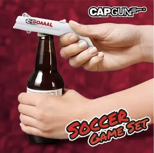 2026 World Cup CAPGUN Football Game Set -4-piece Beer Hat Gun Launcher Shooter Bottle Opener Creative Drinking Game Metal Cap Handle Black Modern Style Kitchen Utensils