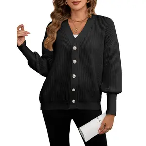 Libsorge Women's Oversized V Neck Button Cardigan Fall 2024 Ladies Dressy Casual Chunky Ribbed Knit Sweater Cardigans