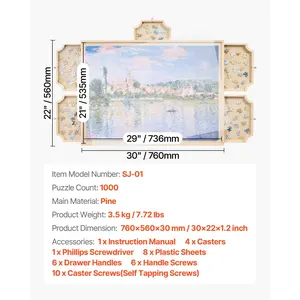 VEVOR 1000 Piece Rotating Puzzle Board with 5 Drawers and Cover, 29x21 in Portable Wooden Table, Jigsaw Puzzle Accessories for Adults, Puzzles Organizer Storage System, Birthday Gift for Mom