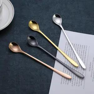 4 Pcs Long Handle Spoon, Food Grade Stainless Steel Stirring Spoons Ice Tea Coffee Spoon,Gold Spoons, Cocktail Mixing Spoons Teaspoon for Mixing, Coffee, Milkshake, Cold Drink