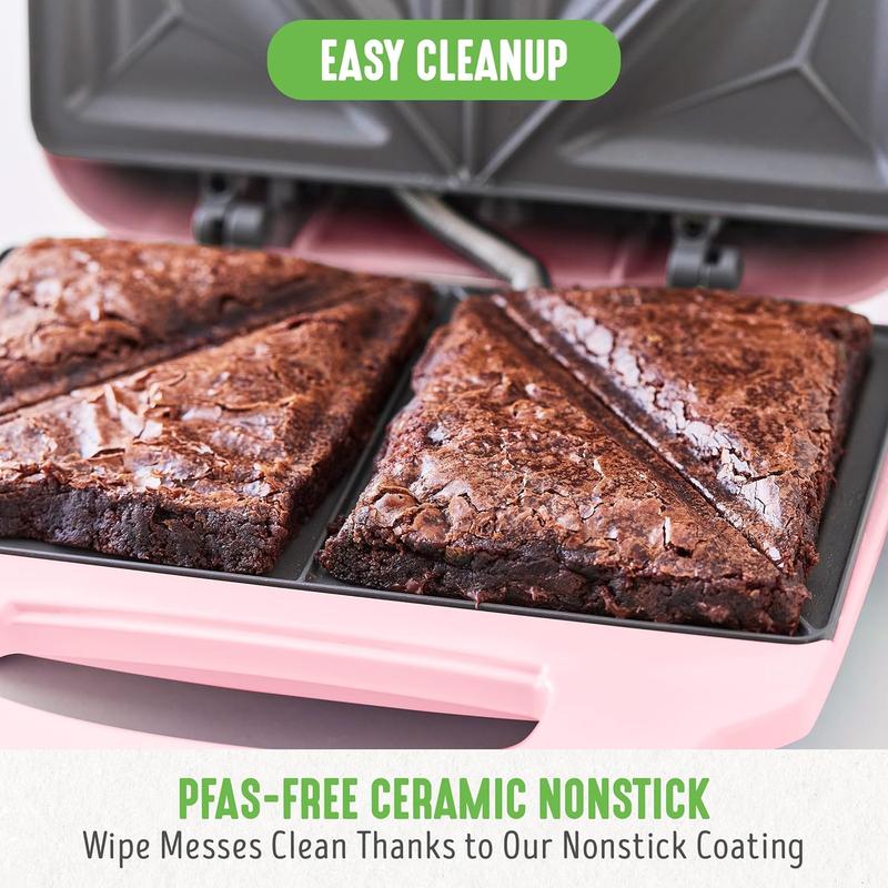 Pro Electric Panini Press Grill and Sandwich Maker, Healthy Ceramic Nonstick Plates,Easy Indicator Light, PFAS-Free, Pink