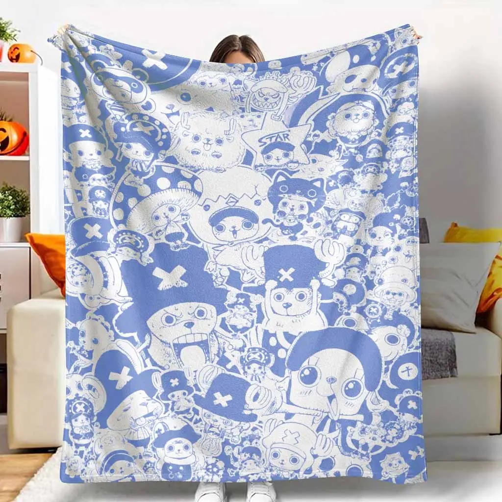 Anime Pirate Animal Flannel Blanket Cute Cartoon Collage Print Soft Cozy Lightweight Warm Plush Throw for Sofa Bed Dorm Travel Gaming Room Holiday Gift
