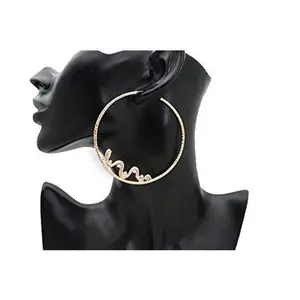 TFJ Women Fashion Jewelry Hook Earrings Set Gold Metal Long Snake Gangster Big Hoop