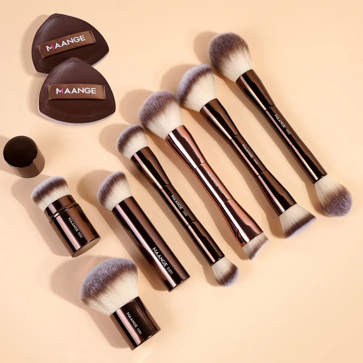 MAANGE 9pcs Makeup Tools Including 7pcs Metal Tube Face Makeup Brushes + 2pcs Marshmallow Air Cushion Powder Puffs, Face Brushes, Beauty Tools Kit, Cosmetic Brush Set, Makeup Brushes Kits, Cosmetics Accessories, Makeup Accessories Gifts for Friends