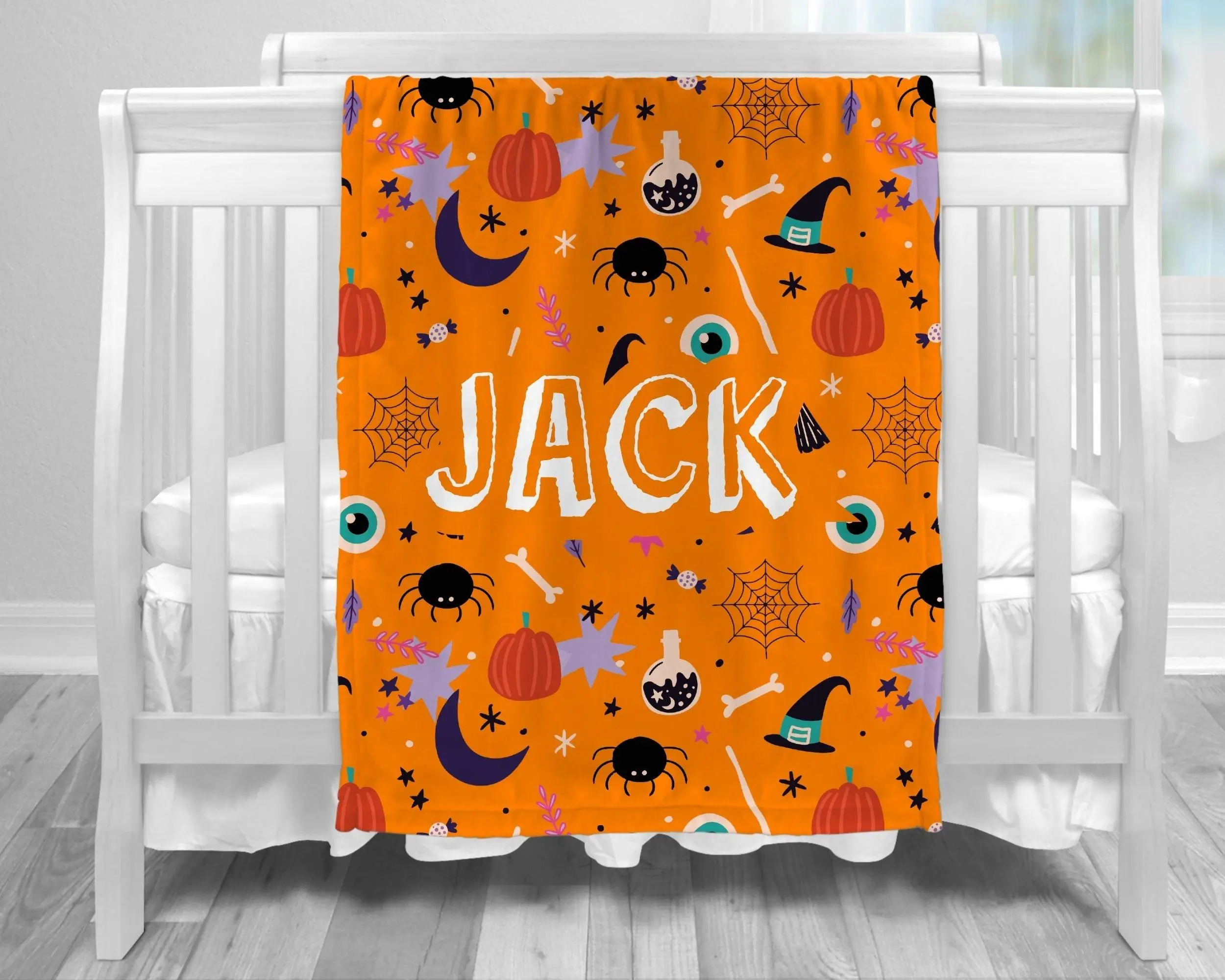 Personalized Halloween Fleece Blanket Custom Name Spooky Season Fall Home Decor