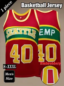 Men's # 40 Retro Basketball jersey, Classic Seattle Embroidered Sportswear, Loose Breathable and Comfortable Sleeveless Tank Top, Sports Tops, Unisex Suitable for Daily Outdoor Activities, Competitions, Training, Running and Exercise