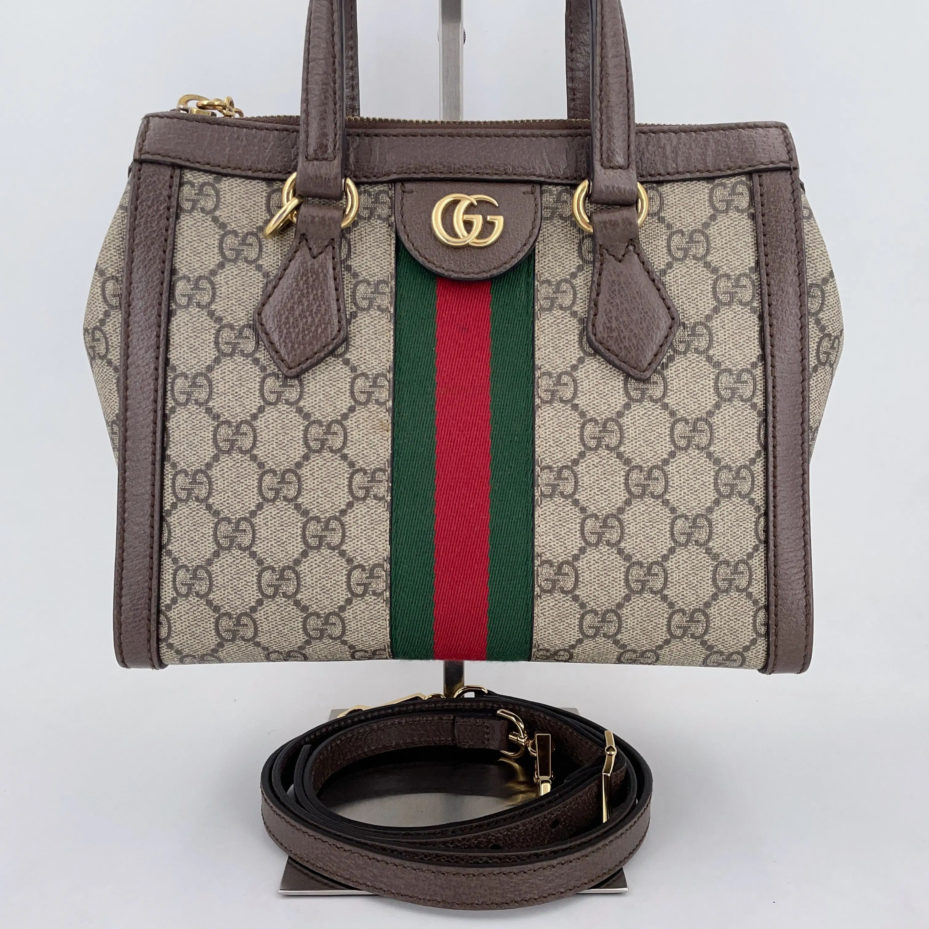 Pre-owned GUCCI canvas Crossbody bags GG Supreme Monogram Ophidia Tote Bag Brown