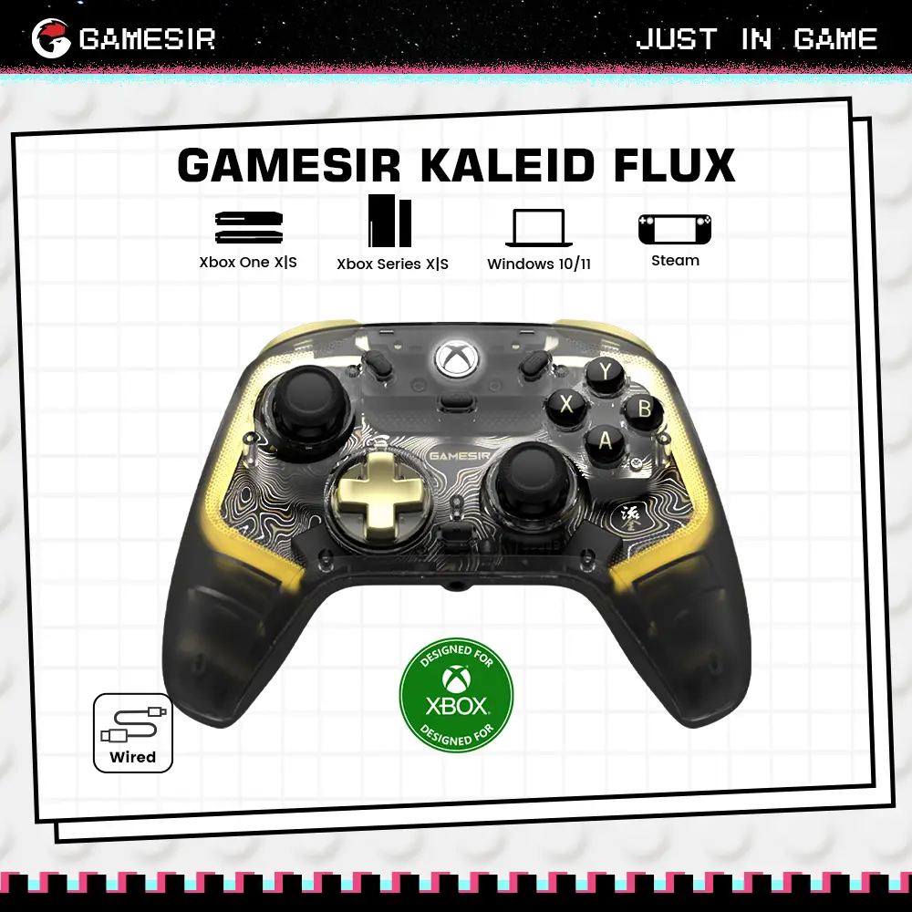 GameSir Kaleid Flux Wired RGB Light Controller for Xbox Series X|S, Xbox One, Windows 10/11 & Steam: The Ultimate Anti-Drift Controller with Precision
