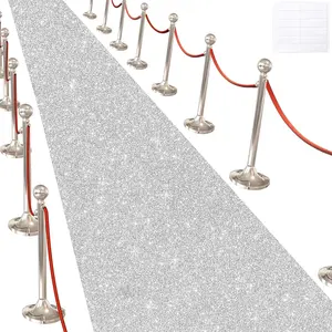 Glitter Carpet Runner for Party -200 GSM Thickness Non-Woven Fabric Runner Rug with Adhesive Tape, Hollywood Carpet for Event, Aisle Runner for Wedding Ceremony (Glitter Silver, 2.6FTx15FT)