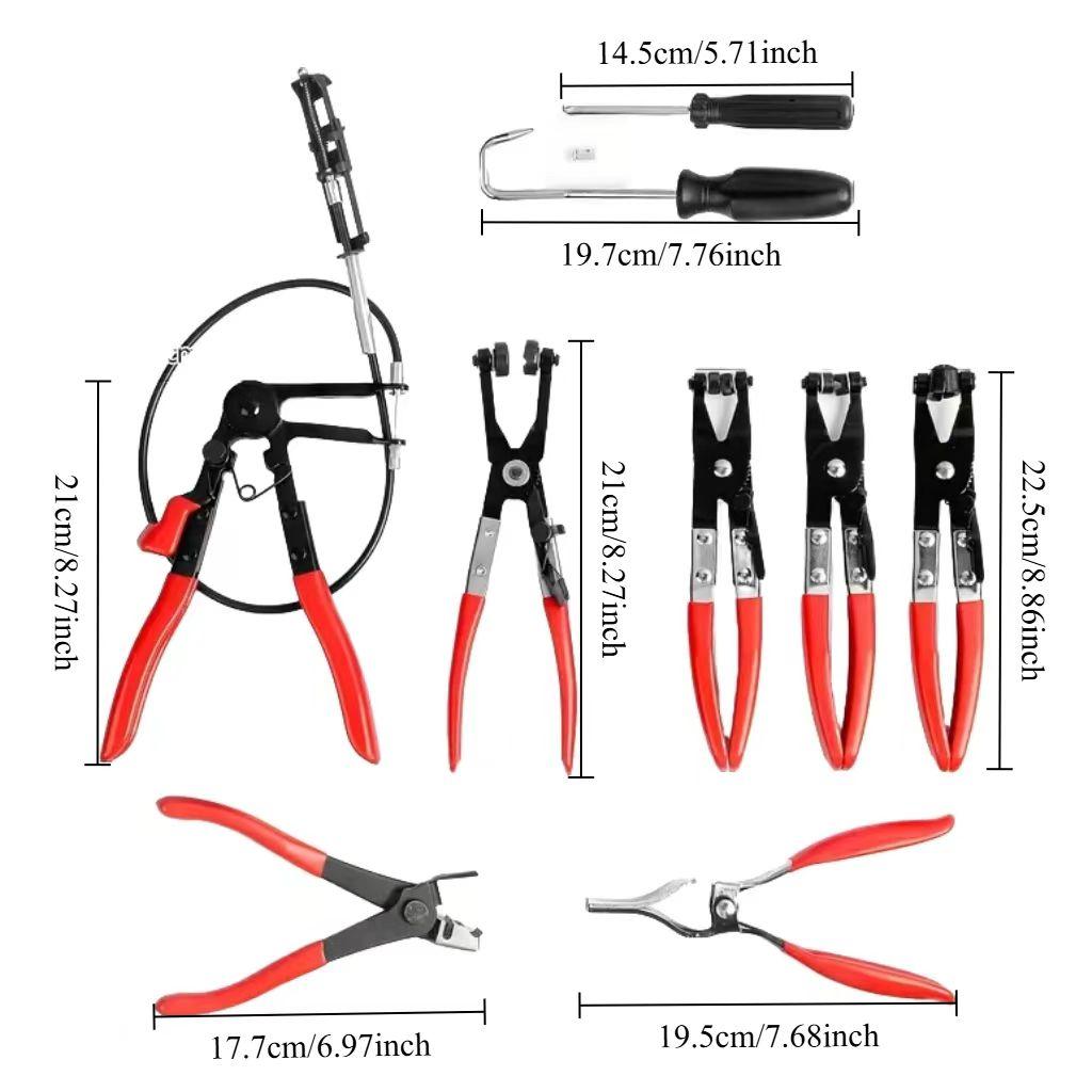 9Pcs Hose Clamp Pliers Set, Flexible Wire Long Reach Hose Clamp Pliers, Auto Repair Tool Kit for Car Fuel Line, Water Pipe, Hose Removal Installation with Storage Case