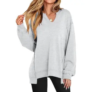 Women's Oversized Sweatshirts Long Sleeve Tunic Shirts V Neck Loose Pullover Tops 2025 Trendy Fall Teen Girls Outfit Solid Color Long Sleeve Casual Sweater Womenswear Hoodie Everyday Jeans Leggings Caramel Brown Minimalist Vneck Basic