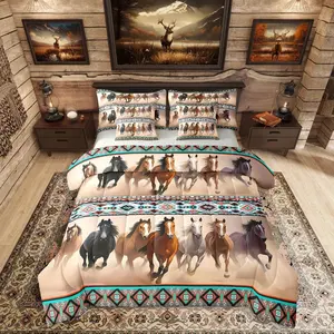 Horse Bed in a Bag,Southwestern Aztec 7 Piece Bedding Set,Farmhouse Animal Bed Set,Includes Comforter,Sheet Set,Pillowcases & Pillow Covers