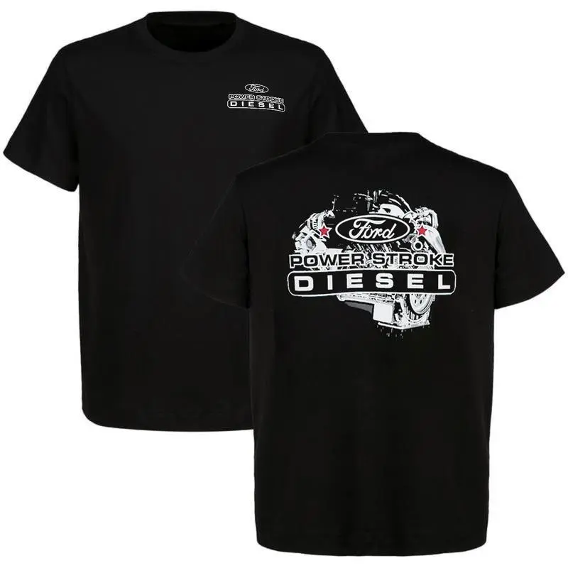 Men's Casual Shortsleeve Print T-Shirt - 2-Sided Power Stroke Ford Car Parts Graphic Top for Car Enthusiasts, Menswear