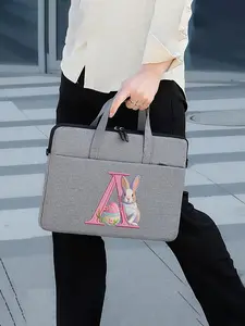 Letter & Rabbit Pattern Laptop Bag, Fashionable Zipper Laptop Bag for Women & Girls, Casual Trendy Versatile High-quality Daily Commuting Bag, Shopping Bag, Laptop Work Bag