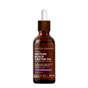 Kreyol Essence Haitian Black Castor Oil Lavender Hibiscus (2oz) - Enhancing Thick & Shiny Hair, Managing Skin Conditions, Reducing Stress
