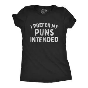 Womens I Prefer My Puns Intended T Shirt Funny Joke Novelty Graphic Tee Funny Womens T Shirts Cute Vintage Fashion Casual Ladies T-Shirt Gift Sarcastic Tops for Women Funny Teacher Top Women's Novelty Tees Black