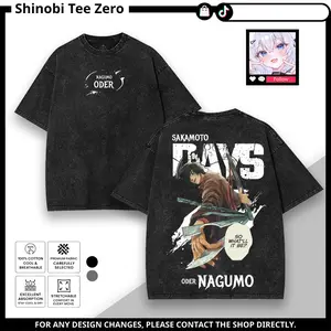 Sakamoto Days Nagumo Washed Vintage Anime Graphic Tee Shirt, Assassin Blade Manga Aesthetic Acid Wash Black Streetwear T-Shirt, Dark Action Oversized Tee Hoodie Sweatshirt Tank Top Unisex for Men Women Anime Fans Gift