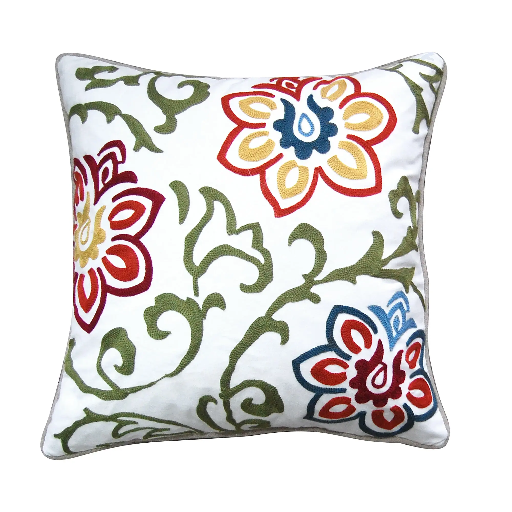 Clementine Decorative Cushion - 18x18in Feather Pillow with Embroidery Floral Pattern, Floral Bedding Decorative Cushion Cover, Comfy Cushions