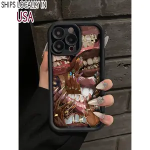 Brighten Up Your Compatible With IPhone With A Golden Teeth Pattern Simple Thickened Anti-Fall Phone Case Compatible With IPhone 16/11/12/13/14/15/15pro/15 Plus/15 Promax/7plus/8plus/X/Xs Max/Xr/11pro/12pro/13pro/14pro/12mini/13mini/11promax/12promax.