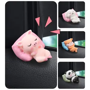 Cute Resin Animal Ornament Set, 4 Styles Sleeping Panda Pig Bunny Shiba Inu, Car Interior Decor, Home & Office Decoration