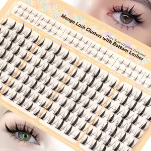 Manga Lash Clusters 188Pcs Anime Doll Eyelash Extensions, Wispy Spiky Fairy Individual Lashes with Bottom Clusters 10-14mm Natural Lash Extension Kit