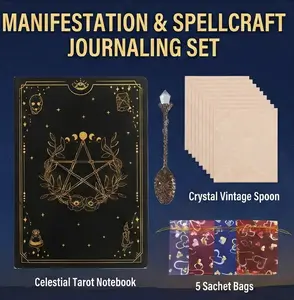 Mystical Manifestation Journaling Set - Notebook, Parchment, Crystal Spoon & Sachet Bags