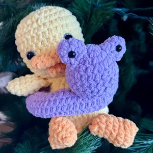 Crochet Duck and Floatie - Adorable Handmade Amigurumi with Purple and Yellow Colors