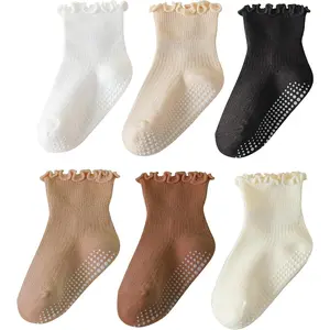 6 Pairs Toddler Ruffle Socks  Girls Baby Grip Socks Non Slip Socks Cute Grippy Frilly