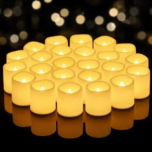 24-Pack Realistic Flickering Flameless Votive Candles (1.5"x1.6"), Polypropylene Ivory Ornaments, Brighter Warm White LED, 200+Hour Battery-Operated (Battery Included), for Wedding & Festival Decor summerwins
