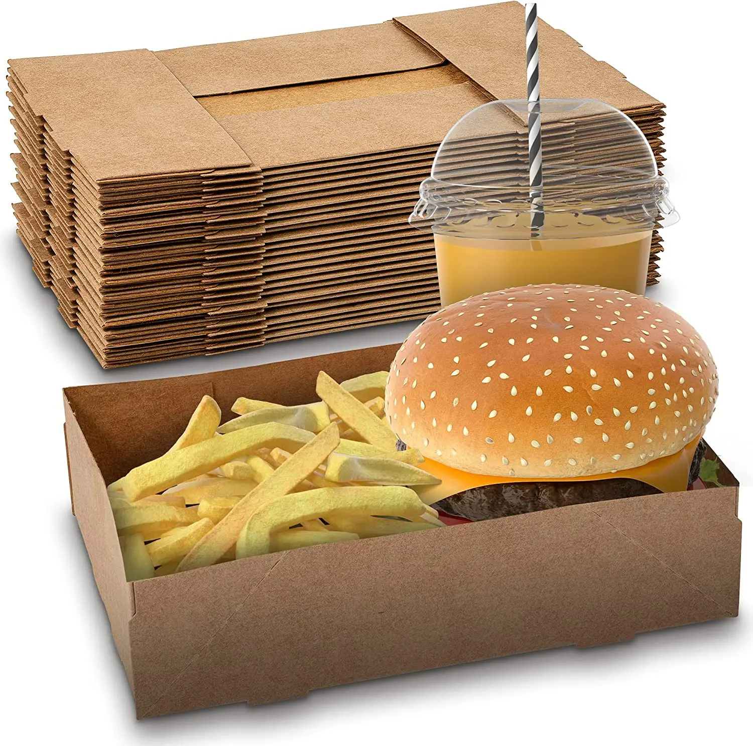 MT Products Disposable Lightweight Large 8.6" x 5.5" x 2.25" Brown Paperboard Food & Drinks Tray - Flat Ship, Convenient for Outdoor Use, For Stadium & Party & Movie Nights, Made in USA, Disposable Party Tray, Trays For Eating