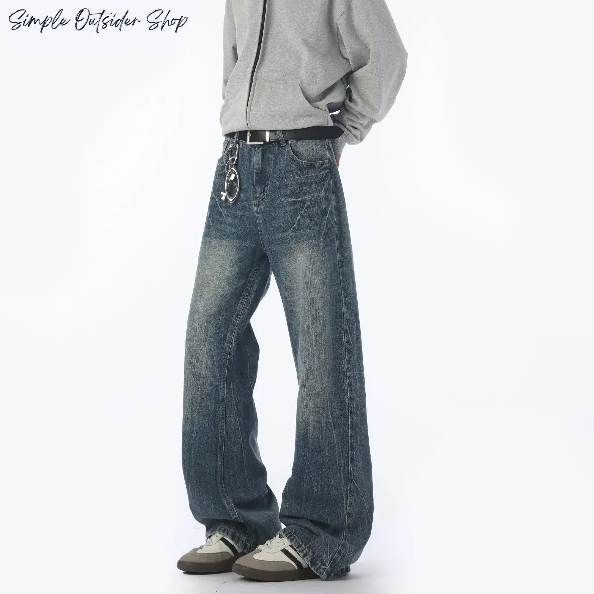 Simple Outsider Shop Men's Stylish Casual Versatile Washed Denim Jeans with Classic Fit and Comfortable Wear