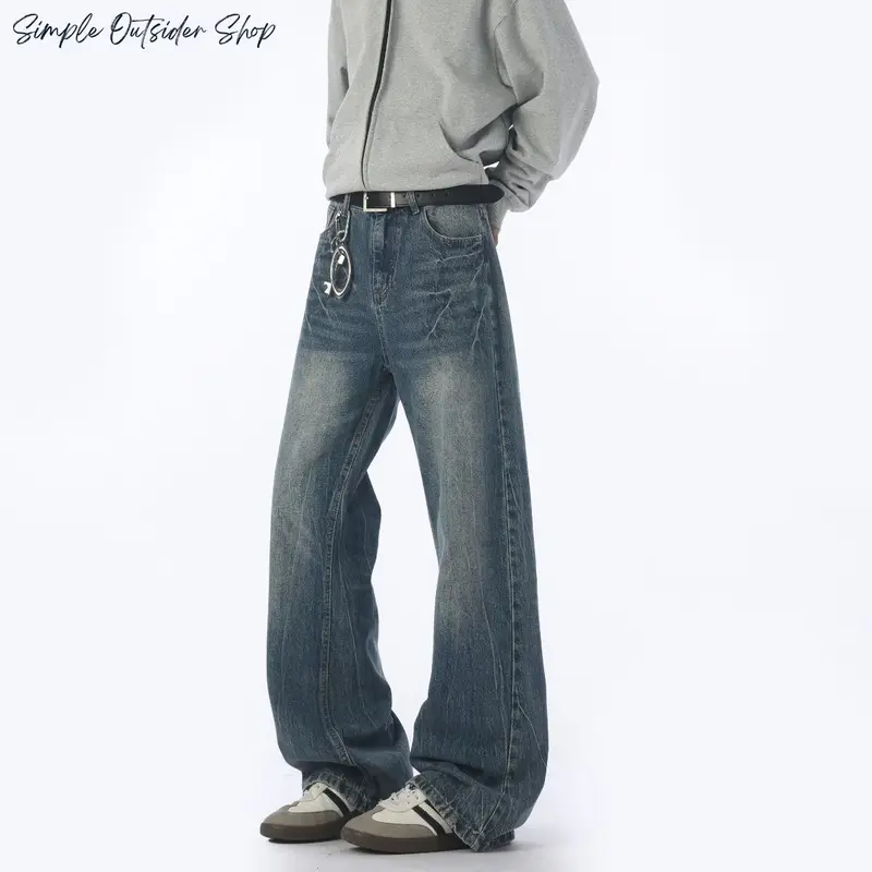 Simple Outsider Shop Men's Stylish Casual Versatile Washed Denim Jeans with Classic Fit and Comfortable Wear