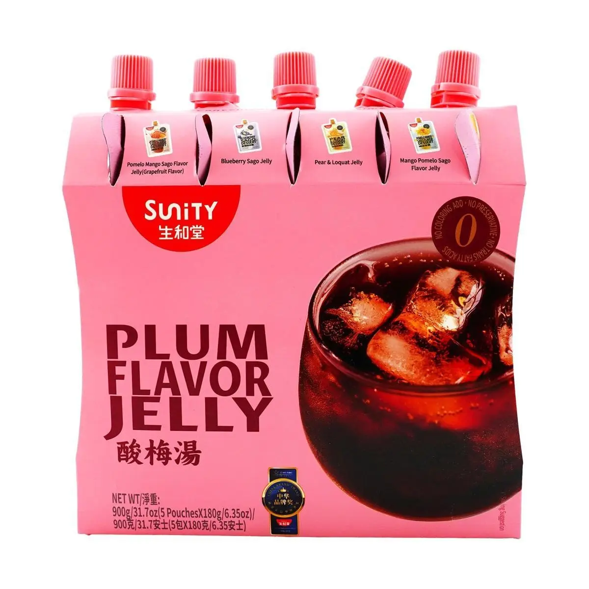 SUNITY 5-Pack Sour Plum Drink Jelly Sticks - 900g Chinese Herbal Sweet Treat, Refreshing & Delicious for Summer