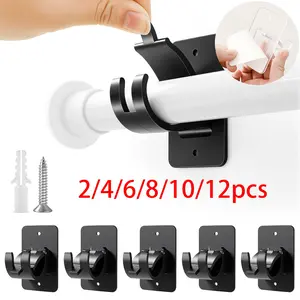 Upgraded Adhesive & Drillable Curtain Rod Hooks, Universal Adjustable Nail Brackets, Wall Mount for Bathroom Bedroom Living Room