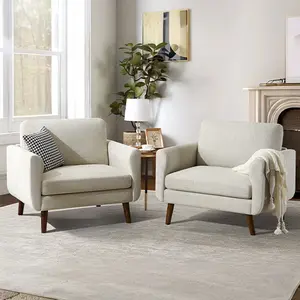 [Set of 2] ABCASA Mid-century Modern Accent Chair Upholstered Armchair with Solid Wood Frame & Premium Linen Fabric for Living Room Bedroom Apartment, modern comfy accent sofa chair