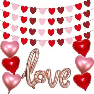 Heart Garland Banner Valentine's Day Heart Garland Valentine's Day Balloons Decoration With 40" Love Banner Balloons 18" Star Heart Balloons for Valentines Day Party Decorations, Wedding, Photo Props