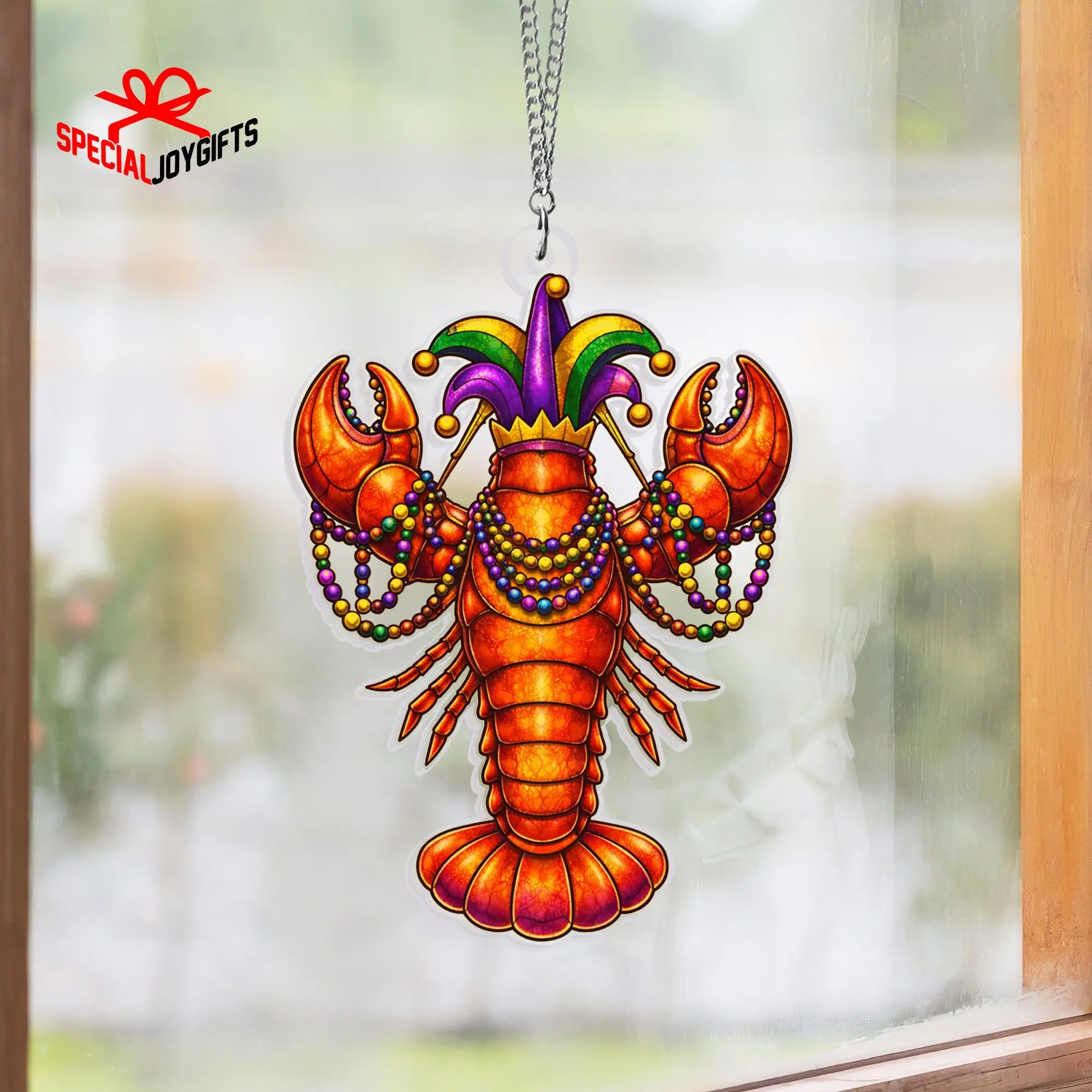 Mardi Gras Crawfish Window Hanging, Louisiana Crawfish Acrylic Suncatcher, Louisiana Decor, Mardi Gras Fleur de Lis, Mardi Gras Home Decor
