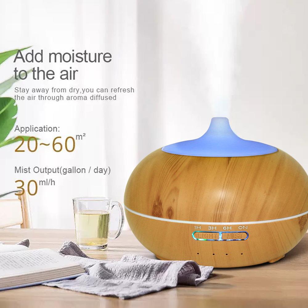 550ml Wood Grain Essential Oil Diffuser & Air Humidifier with Remote operation Control, Ultrasonic Aromatherapy Machine, 7 Color LED Light, Air Purifier, Includes 6 Oils Aromatherapy Diffuser with Lights Aroma plant Diffuser Aroma Diffuser CoolRelief