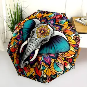 1 PC Automatic Folding Umbrella - Colorful Elephant Mandala Design Pattern, Portable & Foldable Design with 8 Ribs, Merry Christmas Pattern,Casual Outdoor Accessory Halloween and Christmas Birthday Gifts. G00175