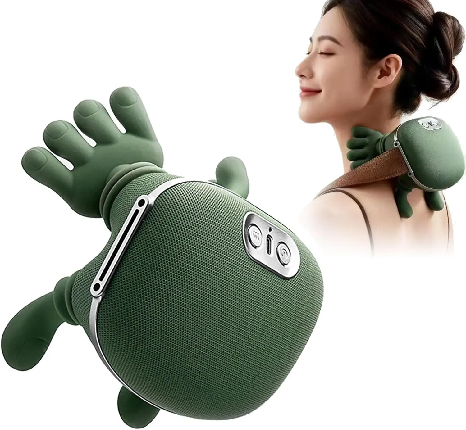 Electric Shiatsu Massage Device with Neck Shoulder Relaxer - Soothing Heat, Human Hand-Simulating Deep Kneading Nodes, Portable Muscle Relief for Adults, Green, Mother's Day Gift with Sock, Abs Targeting