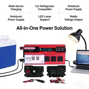 High Efficiency Car Power Inverter Equipped with 3 AC Outlets 4 USB Ports Fast Charging DC 12V to 110V AC 5000W Peak Power Universal Vehicle Converter for Truck RV Boat Road Trip and Emergency Power Backup