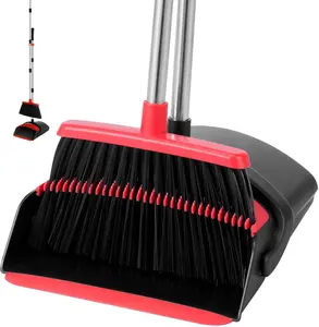 BSKLIN Adjustable Broom & Dustpan Set with 5 Layers of Bristles & Self-Cleaning Teeth for Easy Hair & Pet Hair Removal - 2 in 1 Storage Design - Ideal for Home Office Kitchen Lobby