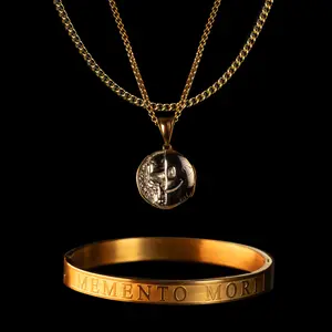 Death Smile "Memento Mori" Pendant Necklace + Bracelet Set for Men