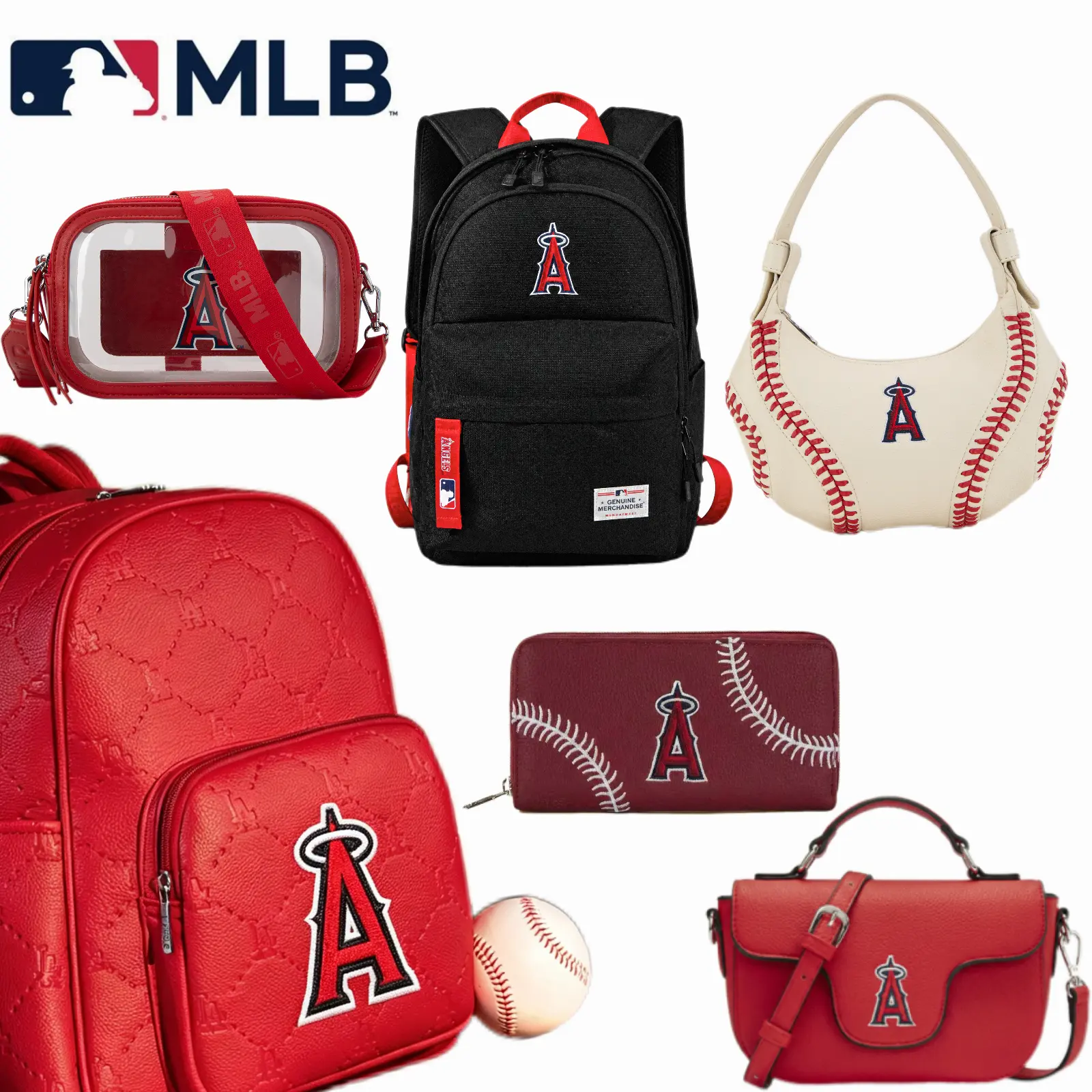 MLB Los Angeles Angels Fan Gear Crossbody Bag for Women, Casual Everyday Purse with Adjustable Shoulder Strap