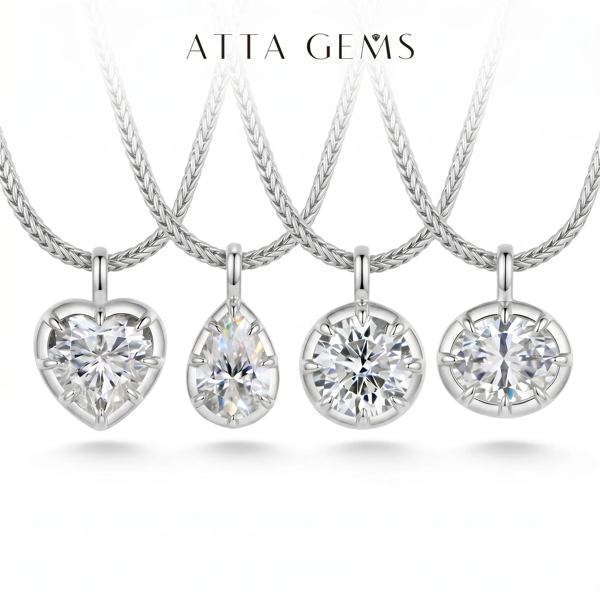 ATTAGEMS 2-4ct Heart/Pear/Oval/Round Cut D Color VVS1 Lab-Created Moissanit Pendant Necklace for Women Copper Necklace Birthday Anniversary Party Sparkling Delicate Jewelry Gifts NU01
