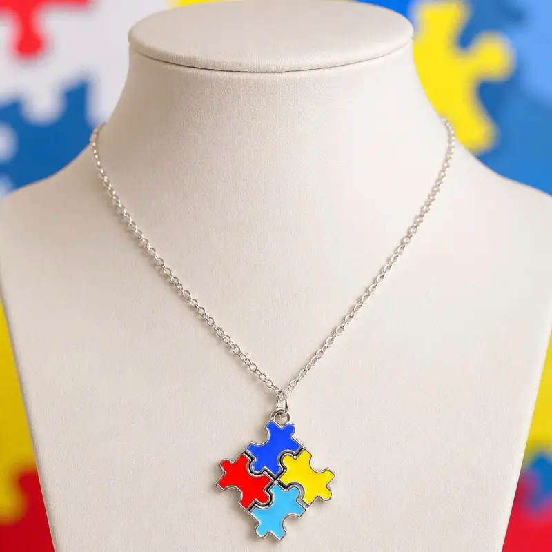Enamel Puzzle Necklace - Unique Design with Colorful Pieces for Everyday Wear or Special Occasions