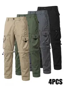 4-Pack Men’s Fashion Casual Pants with Removable Leg Panels — Outdoor Long Pants for Travel, Fishing, Running, Beach Sports; Straight-Leg Design, Machine Washable, Suitable for Spring, Summer, Autumn, Winter, and Hiking