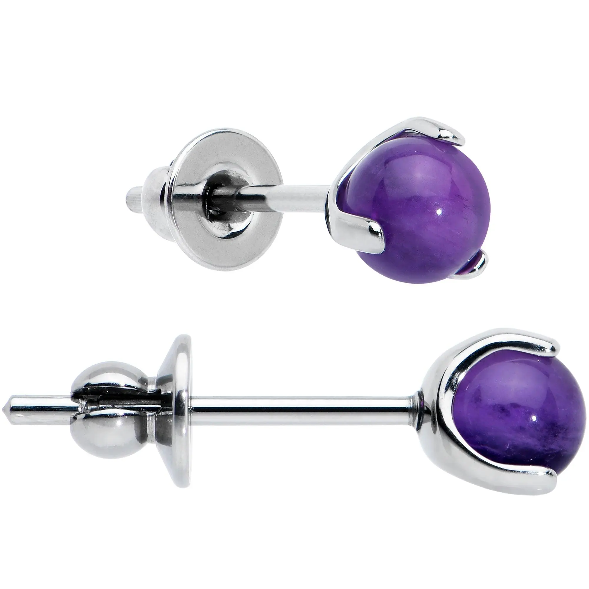 4mm Purple Amethyst Stone Implant Grade Titanium Stud Earrings 4mm Purple Amethyst Stone Implant Grade Titanium Stud Earrings